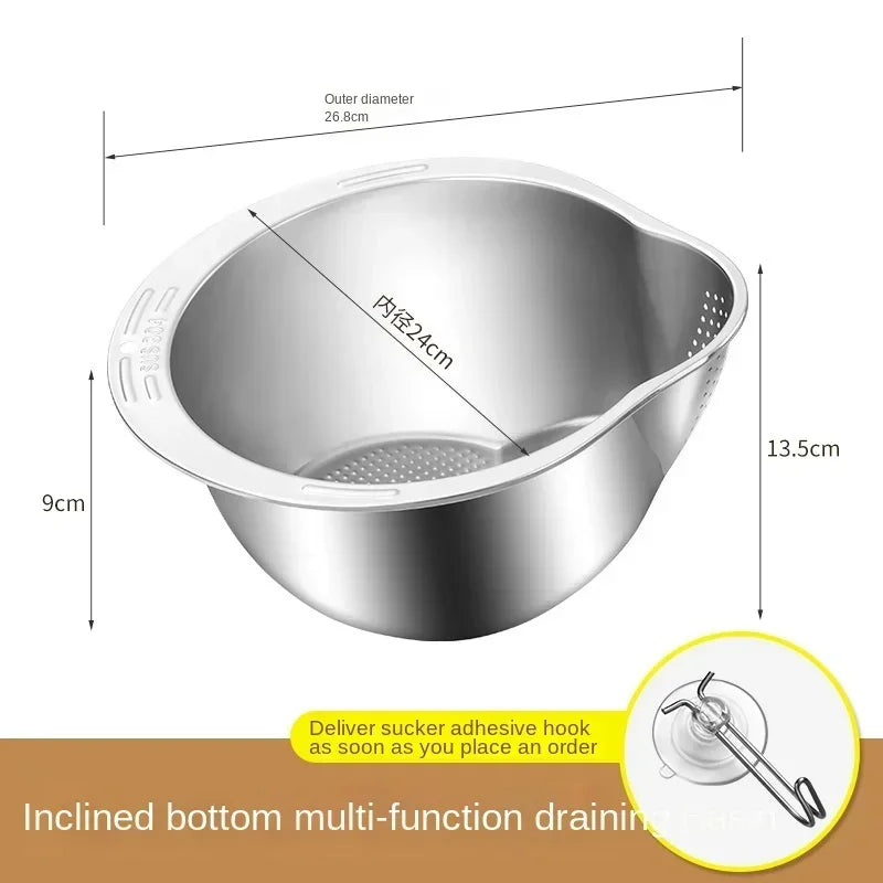 Rice Washer Strainer Bowl Stainless Steel Washing Bowl Rice Sieve Colander Fruit And Vegetable Strainer Kitchen Tools