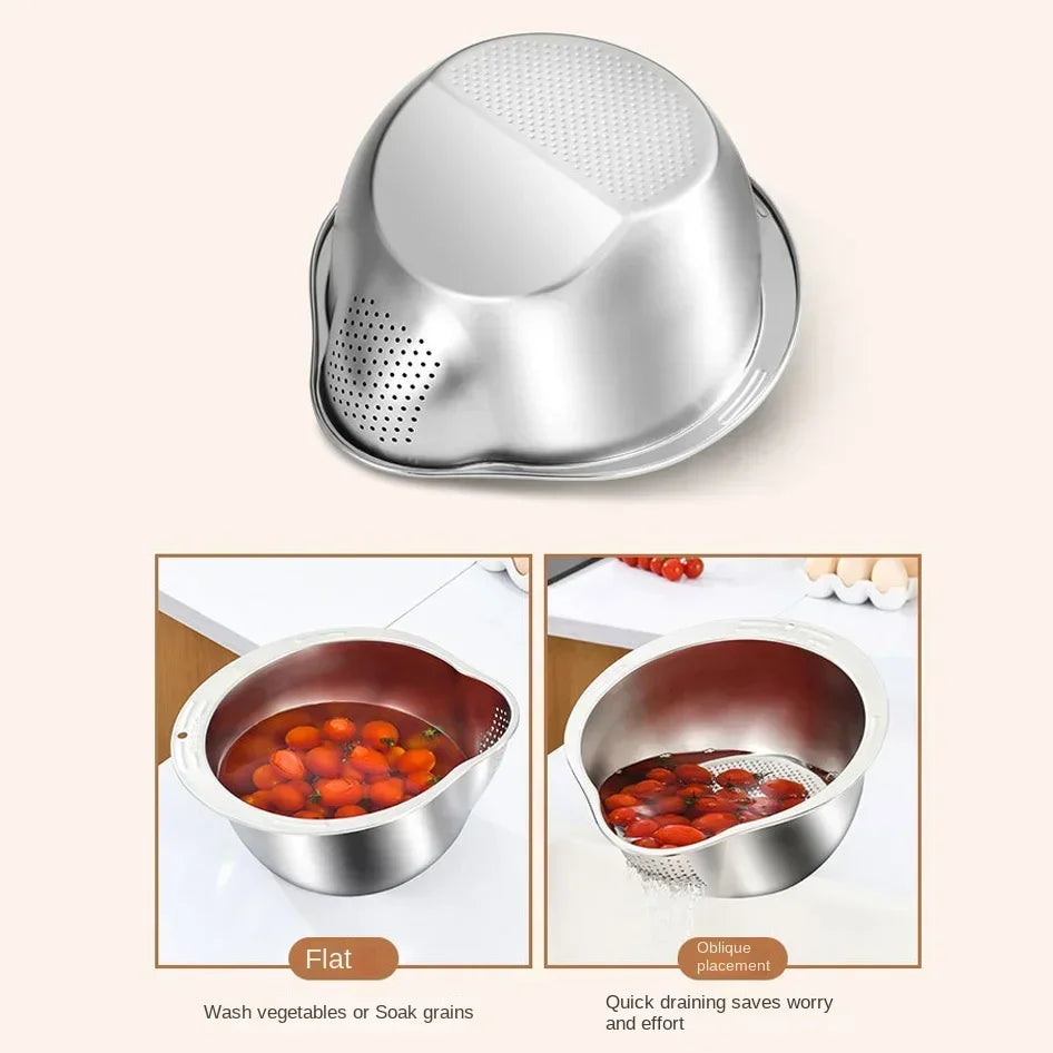 Rice Washer Strainer Bowl Stainless Steel Washing Bowl Rice Sieve Colander Fruit And Vegetable Strainer Kitchen Tools