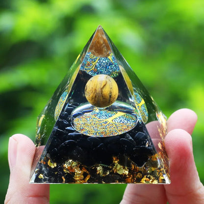 Orgone Pyramid Moonstone Crystal Ogan Crystal Energy Tower Nature Reiki Chakra Crushed Stone Jewelry Flower of Life Crystal Orgonite Pyramid Healing Chakra Pyramid