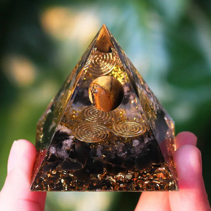 Orgone Pyramid Moonstone Crystal Ogan Crystal Energy Tower Nature Reiki Chakra Crushed Stone Jewelry Flower of Life Crystal Orgonite Pyramid Healing Chakra Pyramid