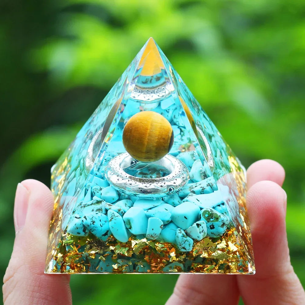 Orgone Pyramid Moonstone Crystal Ogan Crystal Energy Tower Nature Reiki Chakra Crushed Stone Jewelry Flower of Life Crystal Orgonite Pyramid Healing Chakra Pyramid