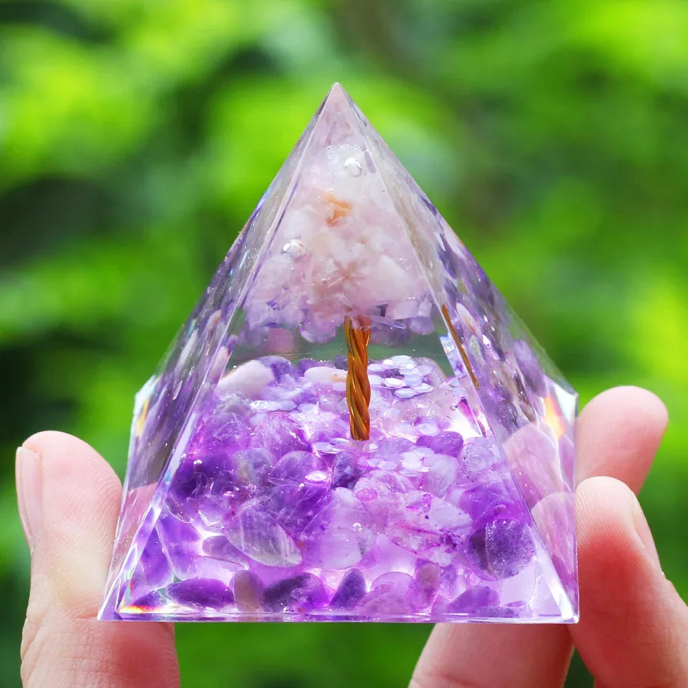 Orgone Pyramid Moonstone Crystal Ogan Crystal Energy Tower Nature Reiki Chakra Crushed Stone Jewelry Flower of Life Crystal Orgonite Pyramid Healing Chakra Pyramid