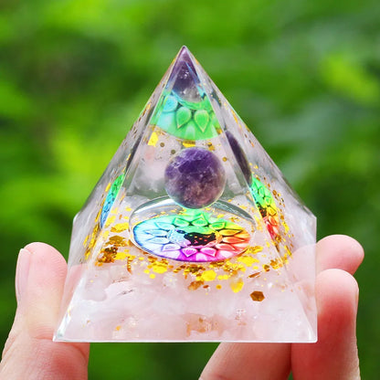 Orgone Pyramid Moonstone Crystal Ogan Crystal Energy Tower Nature Reiki Chakra Crushed Stone Jewelry Flower of Life Crystal Orgonite Pyramid Healing Chakra Pyramid