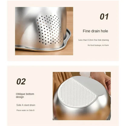 Rice Washer Strainer Bowl Stainless Steel Washing Bowl Rice Sieve Colander Fruit And Vegetable Strainer Kitchen Tools