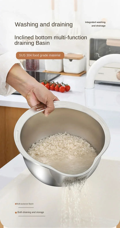 Rice Washer Strainer Bowl Stainless Steel Washing Bowl Rice Sieve Colander Fruit And Vegetable Strainer Kitchen Tools