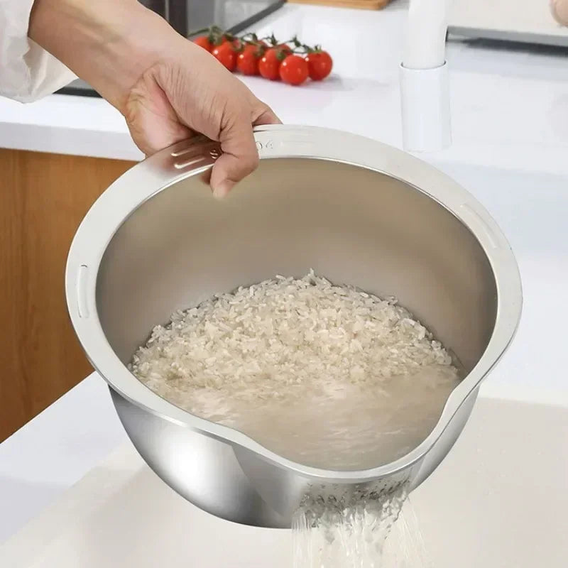 Rice Washer Strainer Bowl Stainless Steel Washing Bowl Rice Sieve Colander Fruit And Vegetable Strainer Kitchen Tools