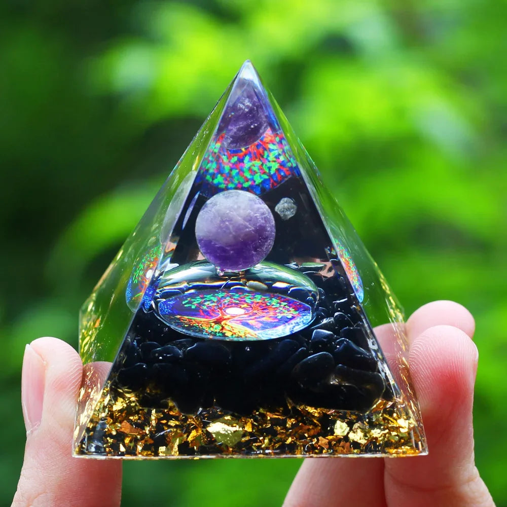 Orgone Pyramid Moonstone Crystal Ogan Crystal Energy Tower Nature Reiki Chakra Crushed Stone Jewelry Flower of Life Crystal Orgonite Pyramid Healing Chakra Pyramid