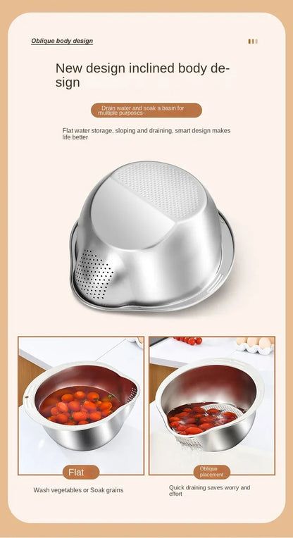 Rice Washer Strainer Bowl Stainless Steel Washing Bowl Rice Sieve Colander Fruit And Vegetable Strainer Kitchen Tools