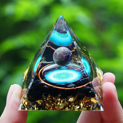 Orgone Pyramid Moonstone Crystal Ogan Crystal Energy Tower Nature Reiki Chakra Crushed Stone Jewelry Flower of Life Crystal Orgonite Pyramid Healing Chakra Pyramid