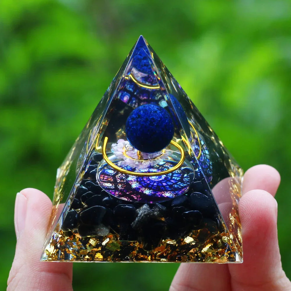 Orgone Pyramid Moonstone Crystal Ogan Crystal Energy Tower Nature Reiki Chakra Crushed Stone Jewelry Flower of Life Crystal Orgonite Pyramid Healing Chakra Pyramid