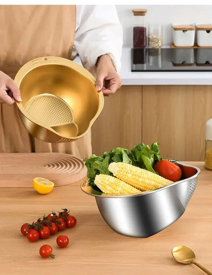 Rice Washer Strainer Bowl Stainless Steel Washing Bowl Rice Sieve Colander Fruit And Vegetable Strainer Kitchen Tools