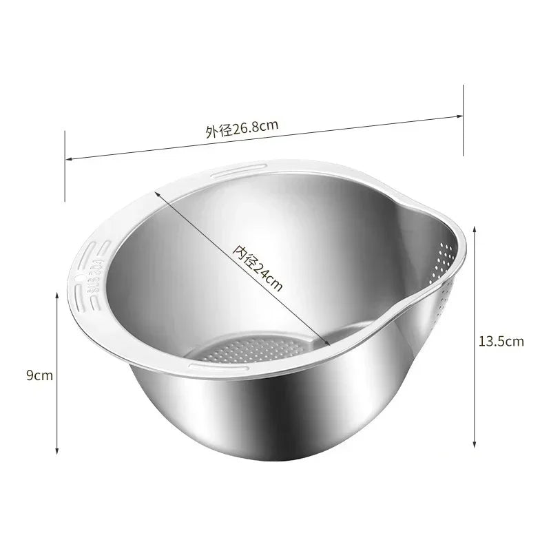 Rice Washer Strainer Bowl Stainless Steel Washing Bowl Rice Sieve Colander Fruit And Vegetable Strainer Kitchen Tools