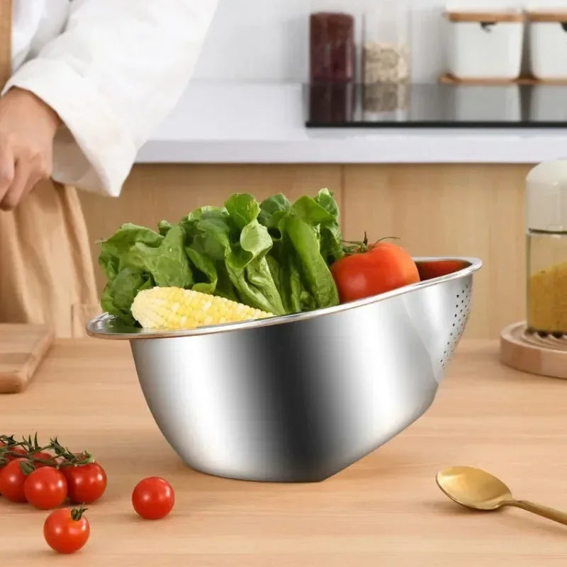 Rice Washer Strainer Bowl Stainless Steel Washing Bowl Rice Sieve Colander Fruit And Vegetable Strainer Kitchen Tools