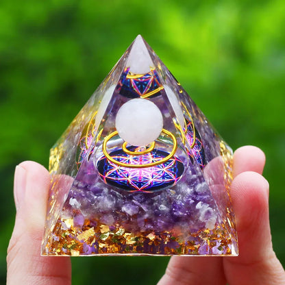 Orgone Pyramid Moonstone Crystal Ogan Crystal Energy Tower Nature Reiki Chakra Crushed Stone Jewelry Flower of Life Crystal Orgonite Pyramid Healing Chakra Pyramid