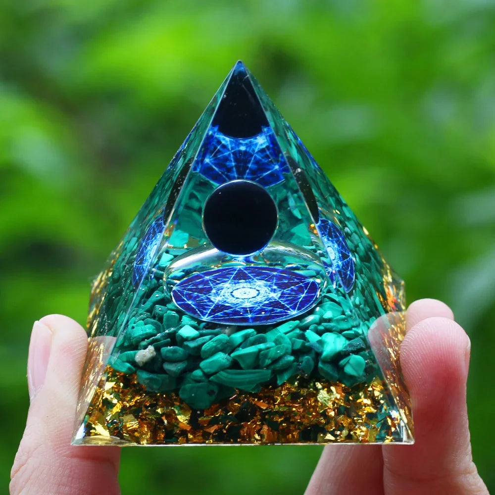 Orgone Pyramid Moonstone Crystal Ogan Crystal Energy Tower Nature Reiki Chakra Crushed Stone Jewelry Flower of Life Crystal Orgonite Pyramid Healing Chakra Pyramid