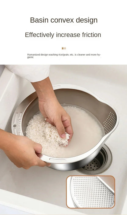 Rice Washer Strainer Bowl Stainless Steel Washing Bowl Rice Sieve Colander Fruit And Vegetable Strainer Kitchen Tools