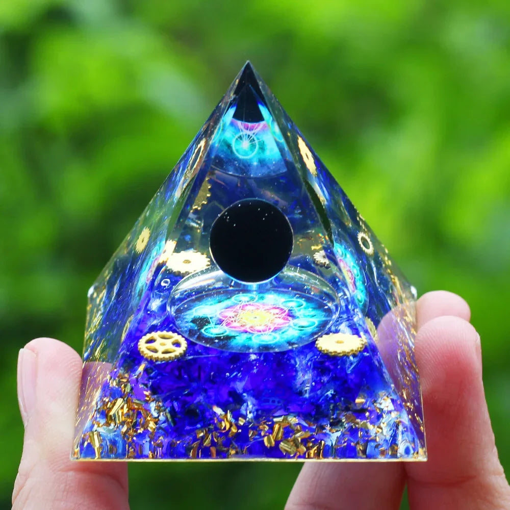 Orgone Pyramid Moonstone Crystal Ogan Crystal Energy Tower Nature Reiki Chakra Crushed Stone Jewelry Flower of Life Crystal Orgonite Pyramid Healing Chakra Pyramid