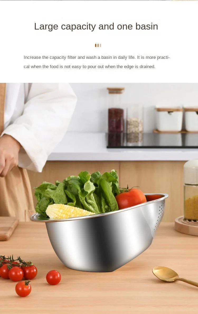 Rice Washer Strainer Bowl Stainless Steel Washing Bowl Rice Sieve Colander Fruit And Vegetable Strainer Kitchen Tools