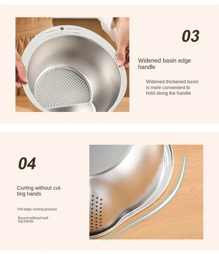 Rice Washer Strainer Bowl Stainless Steel Washing Bowl Rice Sieve Colander Fruit And Vegetable Strainer Kitchen Tools