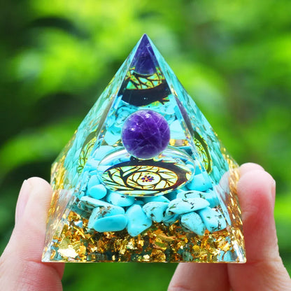 Orgone Pyramid Moonstone Crystal Ogan Crystal Energy Tower Nature Reiki Chakra Crushed Stone Jewelry Flower of Life Crystal Orgonite Pyramid Healing Chakra Pyramid